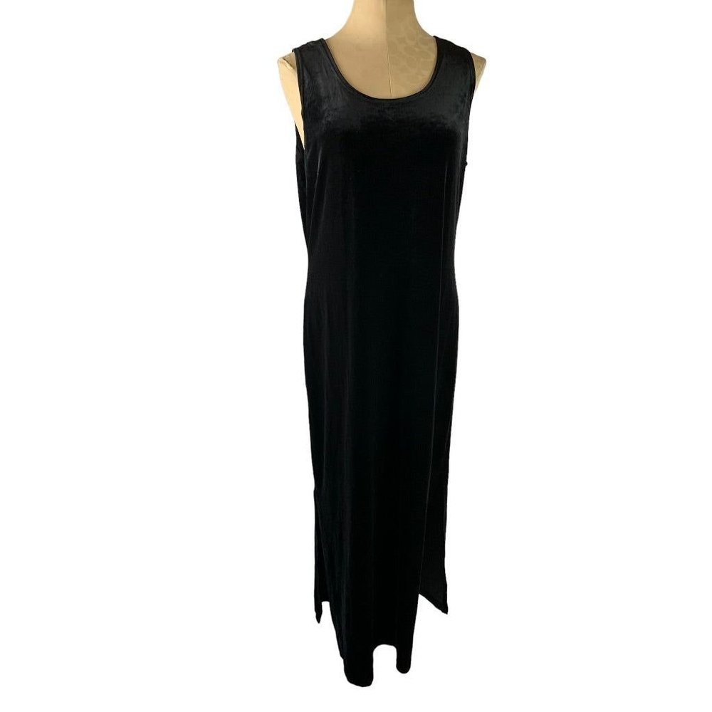 14 Ronni Nicole by Ouida Black Velour Maxi Dress Sleeveless Vintage Y2K Stretch‎